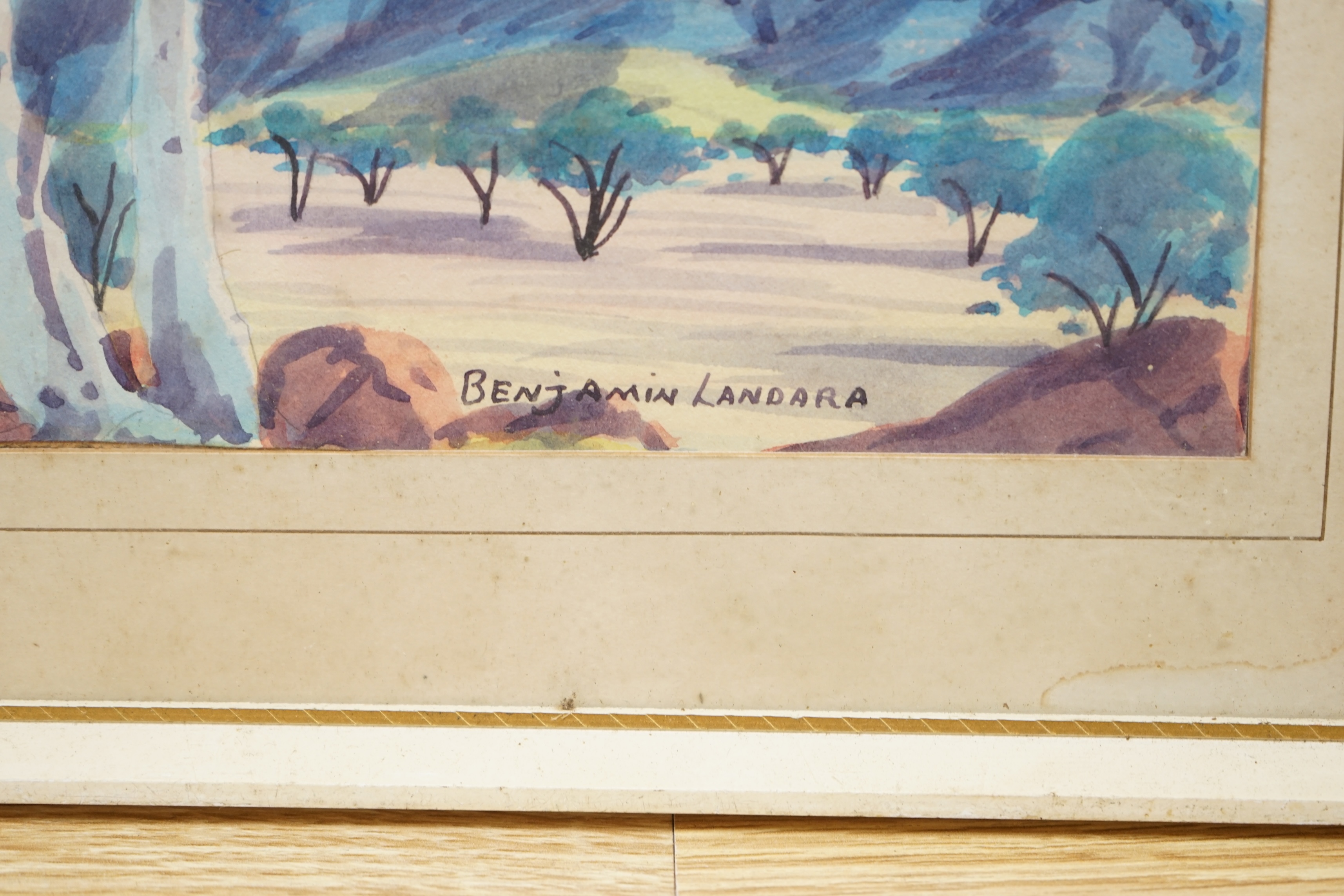 Benjamin Landara (Australian, 1921-1985), watercolour, Mountainous landscape, signed, 13.5 x 18cm. Condition - fair